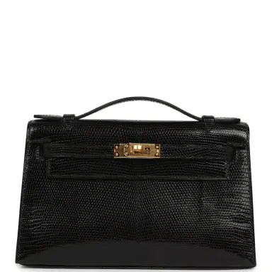 HERMÈS Hermes Kelly Pochette Black Varanus Niloticus Lizard Gold Hardware | Thumbnail 1