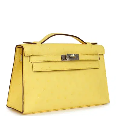 HERMÈS Hermes Kelly Pochette Jaune Citron Ostrich Palladium Hardware | Thumbnail 2 HERMÈS Hermes Kelly Pochette Jaune Citron Ostrich Palladium Hardware | Thumbnail 2