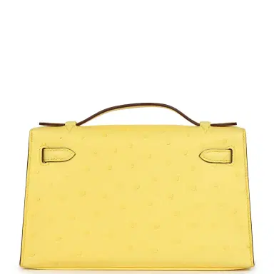 HERMÈS Hermes Kelly Pochette Jaune Citron Ostrich Palladium Hardware | Thumbnail 4 HERMÈS Hermes Kelly Pochette Jaune Citron Ostrich Palladium Hardware | Thumbnail 4