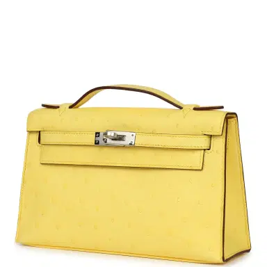 HERMÈS Hermes Kelly Pochette Jaune Citron Ostrich Palladium Hardware | Thumbnail 5 HERMÈS Hermes Kelly Pochette Jaune Citron Ostrich Palladium Hardware | Thumbnail 5