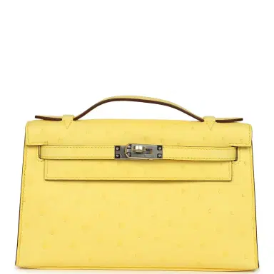 HERMÈS Hermes Kelly Pochette Jaune Citron Ostrich Palladium Hardware | Thumbnail 1 HERMÈS Hermes Kelly Pochette Jaune Citron Ostrich Palladium Hardware | Thumbnail 1