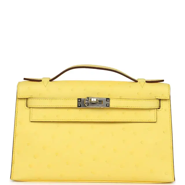 hermes Hermes Kelly Pochette Jaune Citron Ostrich Palladium Hardware