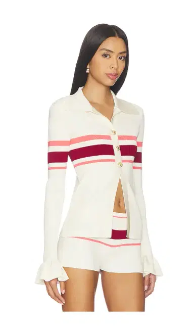Self-Portrait Cream Stripe Viscose Knit Button Top | Thumbnail 2 Self-Portrait Cream Stripe Viscose Knit Button Top | Thumbnail 2