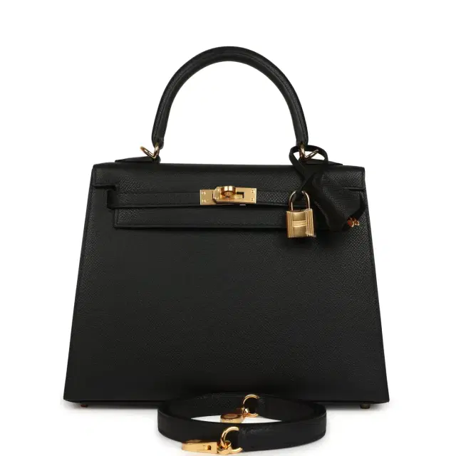 Hermes Kelly Sellier 25 Black Epsom Gold Hardware