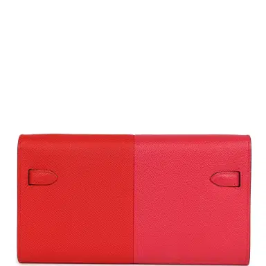 HERMÈS Hermes Kelly Wallet To Go Casaque Rouge De Coeur, Rose Extreme and Bleu Zanzibar Epsom Palladium Hardware | Thumbnail 3 HERMÈS Hermes Kelly Wallet To Go Casaque Rouge De Coeur, Rose Extreme and Bleu Zanzibar Epsom Palladium Hardware | Thumbnail 3