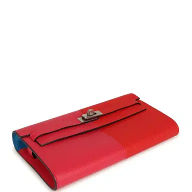 HERMÈS Hermes Kelly Wallet To Go Casaque Rouge De Coeur, Rose Extreme and Bleu Zanzibar Epsom Palladium Hardware | Thumbnail 6 HERMÈS Hermes Kelly Wallet To Go Casaque Rouge De Coeur, Rose Extreme and Bleu Zanzibar Epsom Palladium Hardware | Thumbnail 6