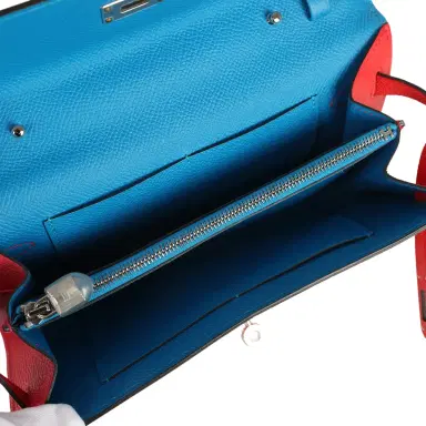 HERMÈS Hermes Kelly Wallet To Go Casaque Rouge De Coeur, Rose Extreme and Bleu Zanzibar Epsom Palladium Hardware | Thumbnail 7 HERMÈS Hermes Kelly Wallet To Go Casaque Rouge De Coeur, Rose Extreme and Bleu Zanzibar Epsom Palladium Hardware | Thumbnail 7