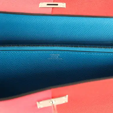 HERMÈS Hermes Kelly Wallet To Go Casaque Rouge De Coeur, Rose Extreme and Bleu Zanzibar Epsom Palladium Hardware | Thumbnail 9 HERMÈS Hermes Kelly Wallet To Go Casaque Rouge De Coeur, Rose Extreme and Bleu Zanzibar Epsom Palladium Hardware | Thumbnail 9