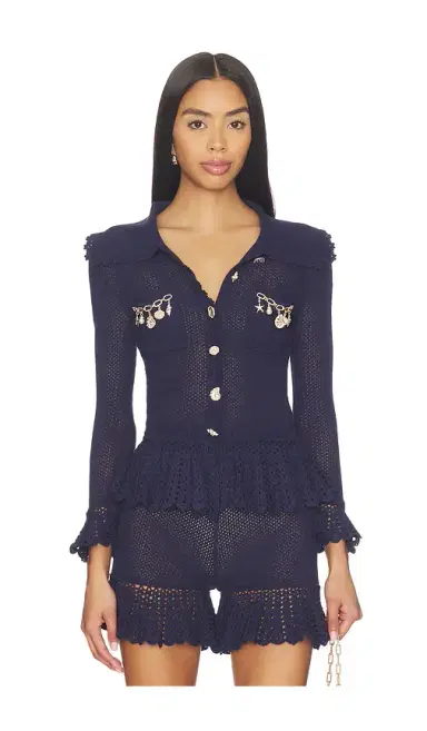 Self-Portrait Navy Self Embellished Cardigan | Thumbnail 1