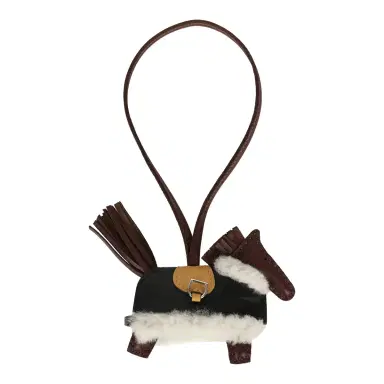 HERMÈS Hermes Rodeo Robeo Plush Charm PM Terre, Sesame, Black Milo Lambskin and Ecru Merino Wool Palladium Hardware | Thumbnail 2 HERMÈS Hermes Rodeo Robeo Plush Charm PM Terre, Sesame, Black Milo Lambskin and Ecru Merino Wool Palladium Hardware | Thumbnail 2