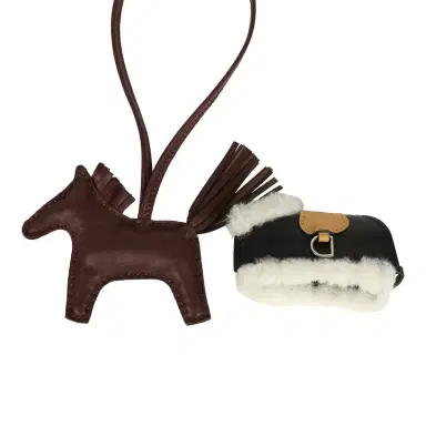 HERMÈS Hermes Rodeo Robeo Plush Charm PM Terre, Sesame, Black Milo Lambskin and Ecru Merino Wool Palladium Hardware | Thumbnail 3 HERMÈS Hermes Rodeo Robeo Plush Charm PM Terre, Sesame, Black Milo Lambskin and Ecru Merino Wool Palladium Hardware | Thumbnail 3