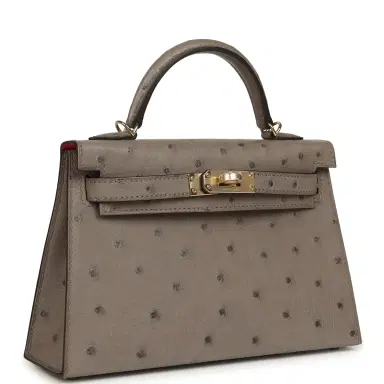 HERMÈS Hermes Special Order (HSS) Kelly Sellier 20 Graphite Verso Ostrich Permabrass Hardware | Thumbnail 2 HERMÈS Hermes Special Order (HSS) Kelly Sellier 20 Graphite Verso Ostrich Permabrass Hardware | Thumbnail 2