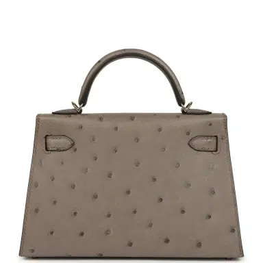 HERMÈS Hermes Special Order (HSS) Kelly Sellier 20 Graphite Verso Ostrich Permabrass Hardware | Thumbnail 4 HERMÈS Hermes Special Order (HSS) Kelly Sellier 20 Graphite Verso Ostrich Permabrass Hardware | Thumbnail 4