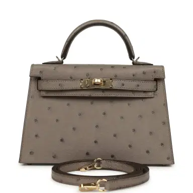 HERMÈS Hermes Special Order (HSS) Kelly Sellier 20 Graphite Verso Ostrich Permabrass Hardware | Thumbnail 1 HERMÈS Hermes Special Order (HSS) Kelly Sellier 20 Graphite Verso Ostrich Permabrass Hardware | Thumbnail 1