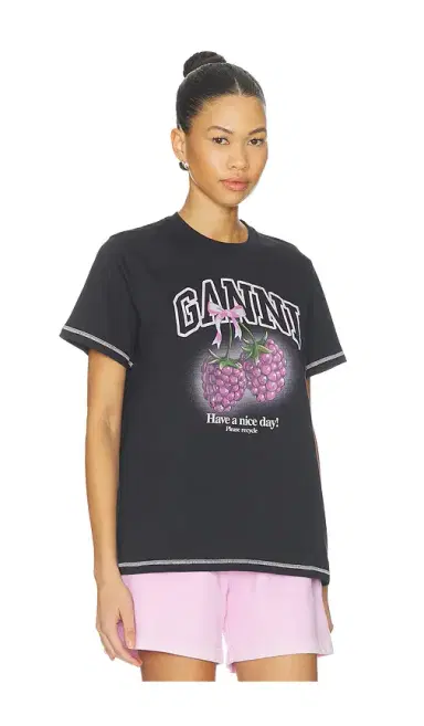 Ganni Basic Cotton Jersey Raspberry Print T-shirt | Thumbnail 2 Ganni Basic Cotton Jersey Raspberry Print T-shirt | Thumbnail 2