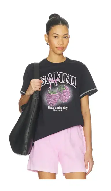 Ganni Basic Cotton Jersey Raspberry Print T-shirt | Thumbnail 1 Ganni Basic Cotton Jersey Raspberry Print T-shirt | Thumbnail 1