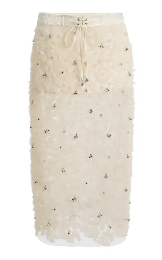 SIEDRÉS Siam Floral-Appliquéd Tulle Midi Skirt