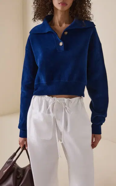 Victoria Beckham Collared Cropped Cotton Sweater | Thumbnail 2
