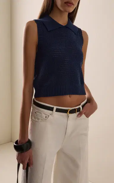 Matthew Bruch Cable Mesh Cotton-Blend Collared Tank Top | Thumbnail 3 Matthew Bruch Cable Mesh Cotton-Blend Collared Tank Top | Thumbnail 3