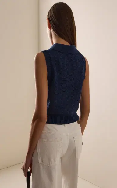Matthew Bruch Cable Mesh Cotton-Blend Collared Tank Top | Thumbnail 4 Matthew Bruch Cable Mesh Cotton-Blend Collared Tank Top | Thumbnail 4