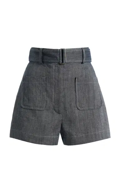 Matthew Bruch Linen-Cotton Denim Belted Shorts | Thumbnail 1