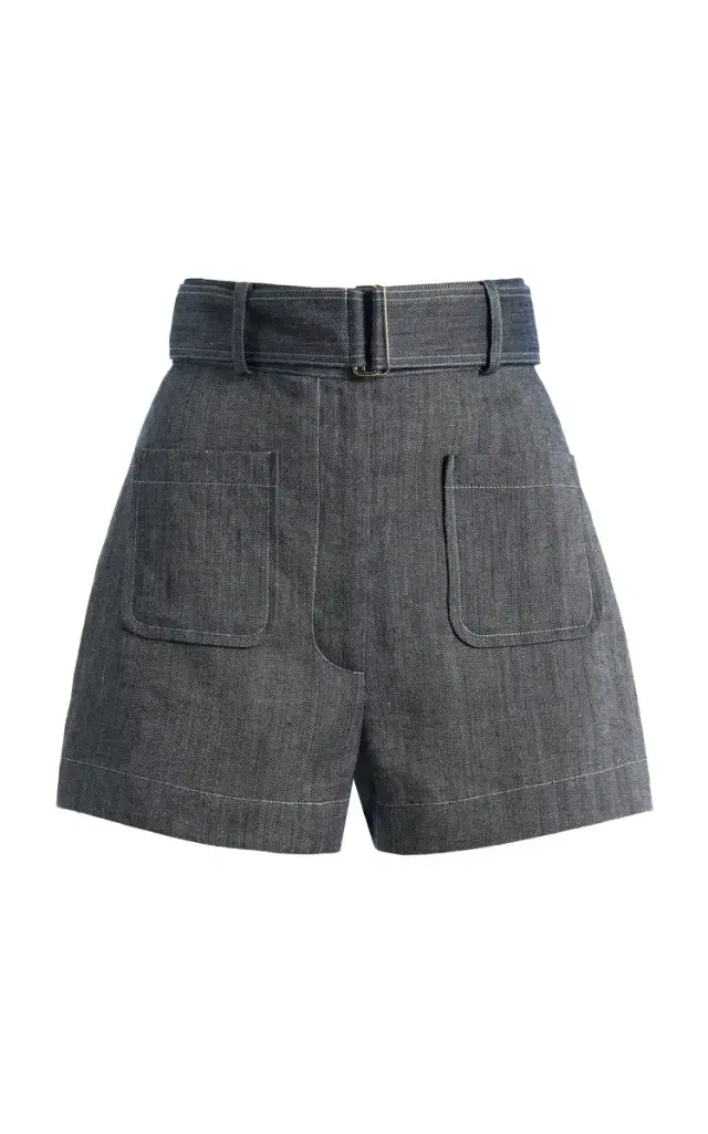 Matthew Bruch Linen-Cotton Denim Belted Shorts