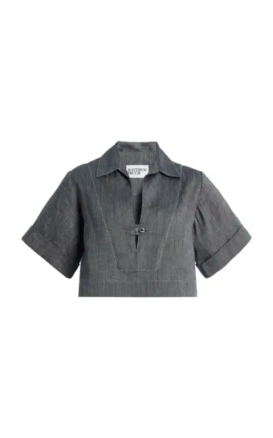Matthew Bruch Linen-Cotton Denim Popover Shirt | Thumbnail 6 Matthew Bruch Linen-Cotton Denim Popover Shirt | Thumbnail 6