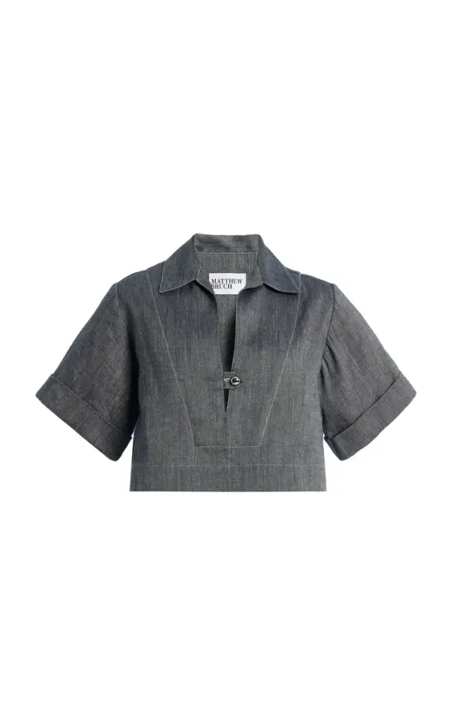 Matthew Bruch Linen-Cotton Denim Popover Shirt