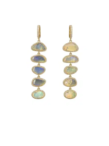 Wish Fine Jewelry 12.57ct Diamond Opal 14K Gold Dangle Drop Earrings | Thumbnail 1