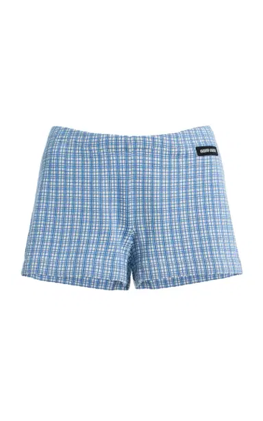 Miu Miu Checked Cashmere-Silk Mini Shorts | Thumbnail 6 Miu Miu Checked Cashmere-Silk Mini Shorts | Thumbnail 6