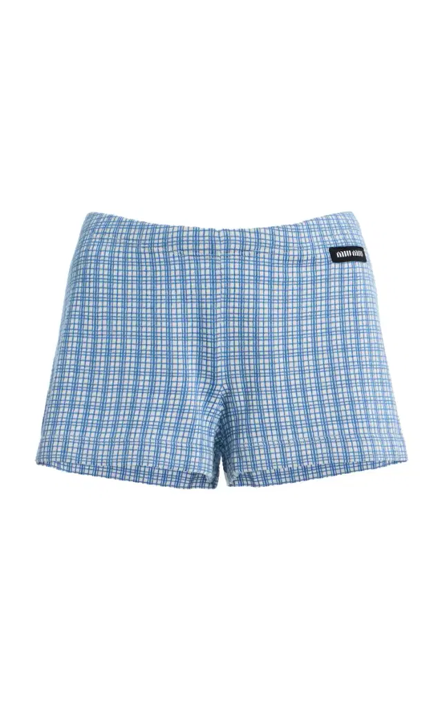 Checked Cashmere-Silk Mini Shorts