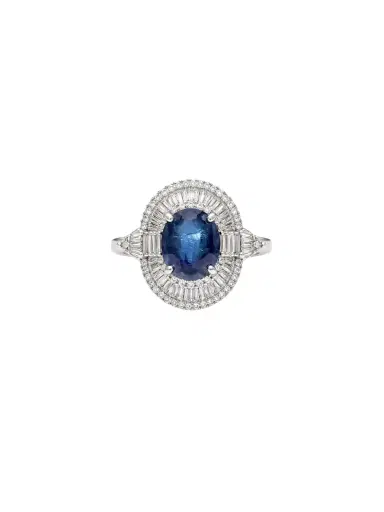 Wish Fine Jewelry 3.60ct Diamond Sapphire 18K Gold Halo Ring | Thumbnail 1 Wish Fine Jewelry 3.60ct Diamond Sapphire 18K Gold Halo Ring | Thumbnail 1