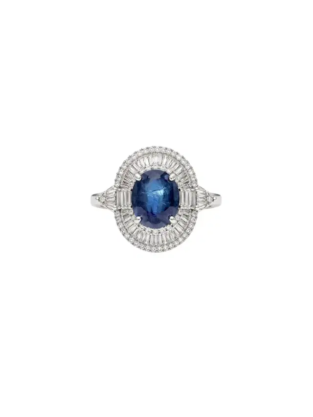 Wish Fine Jewelry 3.60ct Diamond Sapphire 18K Gold Halo Ring