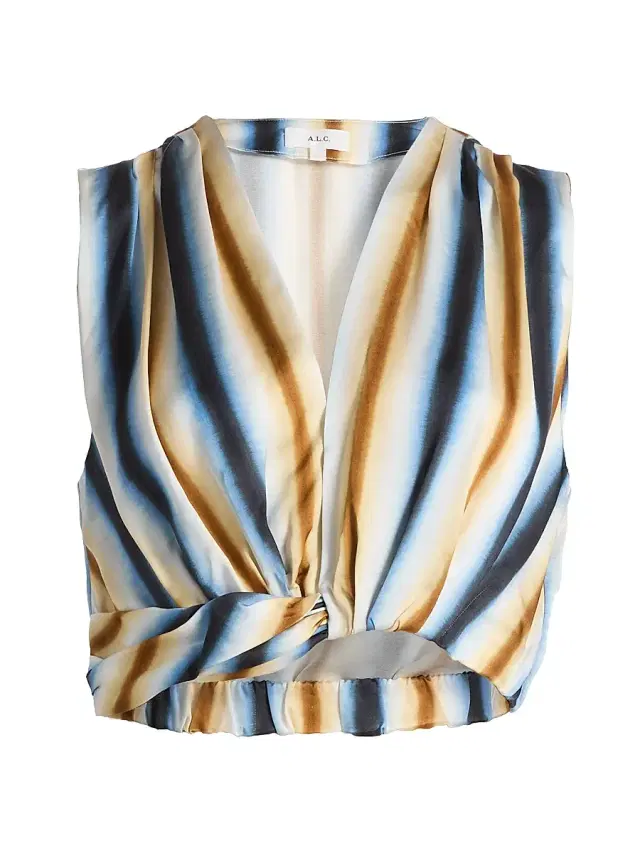 A.L.C. Women's Brooklyn Striped Satin Crop Top - Tahoe Blue Milk Chocolate