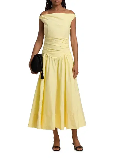 Simkhai Women's Cersei Off-The-Shoulder Midi-Dress - Buttercream - Size 10 | Thumbnail 3