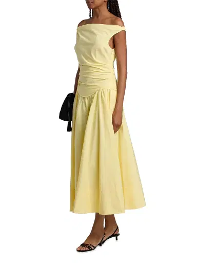 Simkhai Women's Cersei Off-The-Shoulder Midi-Dress - Buttercream - Size 10 | Thumbnail 4