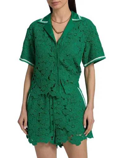 Simkhai Women's Glenn Lace Camp Shirt - Kelly Green - Size XS | Thumbnail 3 Simkhai Women's Glenn Lace Camp Shirt - Kelly Green - Size XS | Thumbnail 3