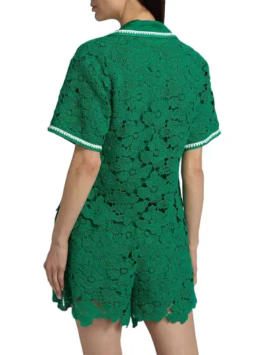 Simkhai Women's Glenn Lace Camp Shirt - Kelly Green - Size XS | Thumbnail 4 Simkhai Women's Glenn Lace Camp Shirt - Kelly Green - Size XS | Thumbnail 4