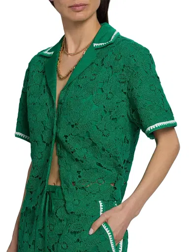 Simkhai Women's Glenn Lace Camp Shirt - Kelly Green - Size XS | Thumbnail 5 Simkhai Women's Glenn Lace Camp Shirt - Kelly Green - Size XS | Thumbnail 5