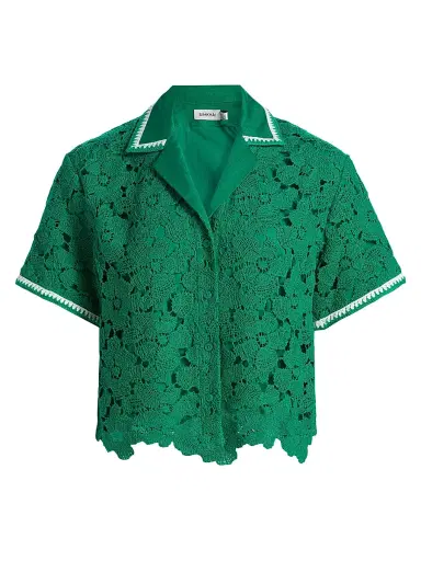 Simkhai Women's Glenn Lace Camp Shirt - Kelly Green - Size XS | Thumbnail 1 Simkhai Women's Glenn Lace Camp Shirt - Kelly Green - Size XS | Thumbnail 1