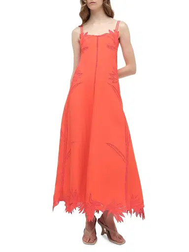 Simkhai Women's Ellery Floral Embroidered Linen-Blend Midi-Dress | Thumbnail 3 Simkhai Women's Ellery Floral Embroidered Linen-Blend Midi-Dress | Thumbnail 3