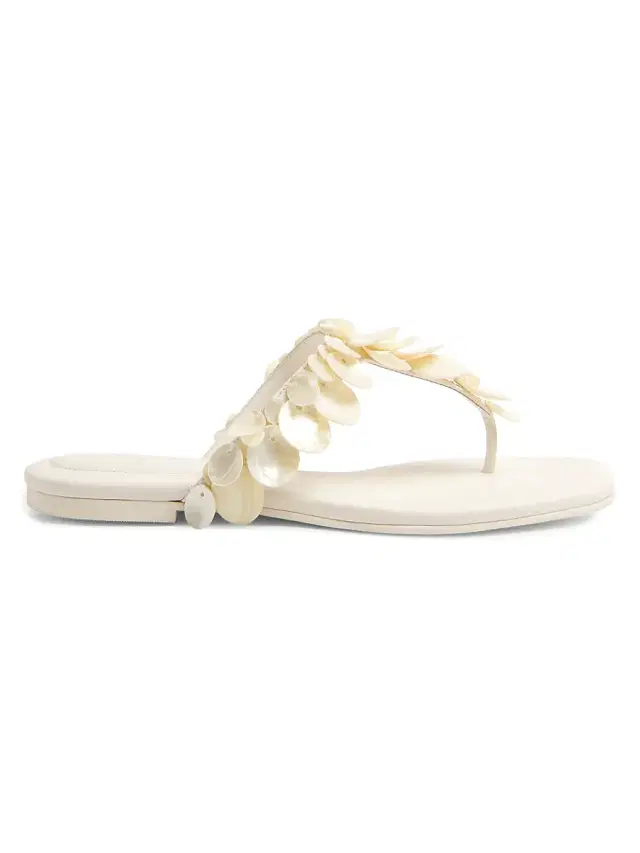 SIMKHAI Women's Elin Shell-Beaded Leather Sandals - Alabaster