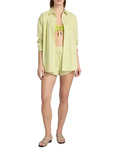 Solid & Striped Women's The Avril Striped Cover-Up Shirt - Guava - Size Medium | Thumbnail 2