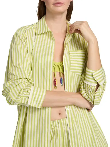 Solid & Striped Women's The Avril Striped Cover-Up Shirt - Guava - Size Medium | Thumbnail 5