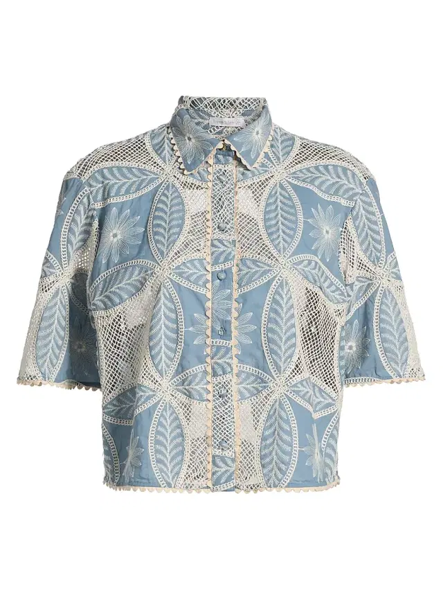 Women's Java Embellished Button-Front Shirt - Blue Plain