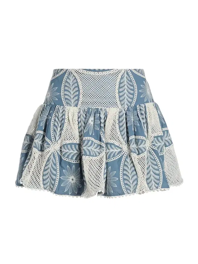 Women's Colleen Embellished Cotton Miniskirt - Blue Plain