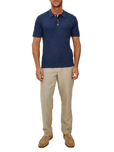 RAILS Men's Nathan Cotton-Cashmere Herringbone Knit Polo Shirt - Harbour - Size XXL | Thumbnail 2