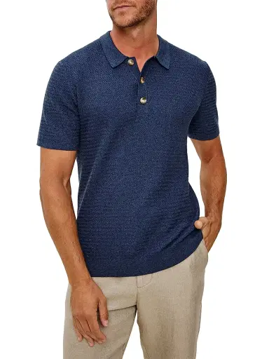RAILS Men's Nathan Cotton-Cashmere Herringbone Knit Polo Shirt - Harbour - Size XXL | Thumbnail 3