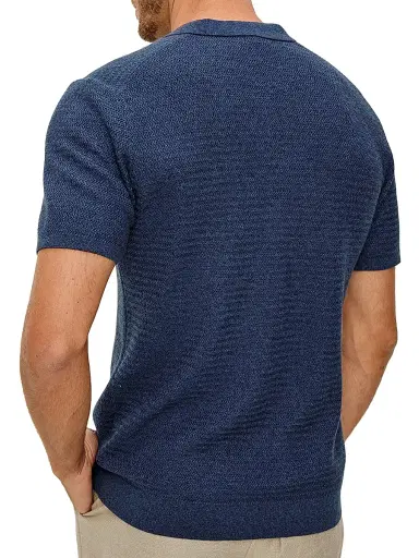 RAILS Men's Nathan Cotton-Cashmere Herringbone Knit Polo Shirt - Harbour - Size XXL | Thumbnail 4