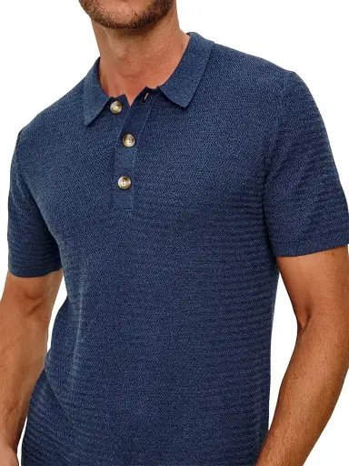 RAILS Men's Nathan Cotton-Cashmere Herringbone Knit Polo Shirt - Harbour - Size XXL | Thumbnail 5